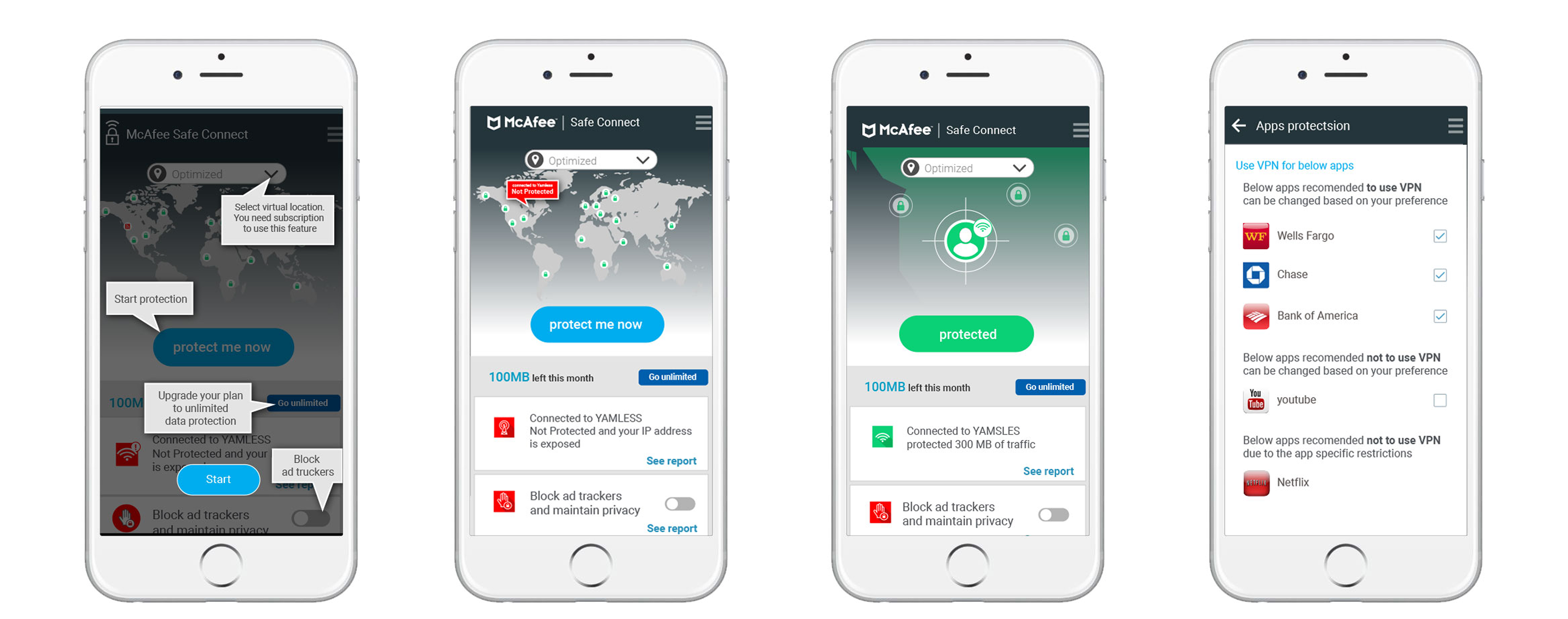 McAfee Safe Connect Mockups
