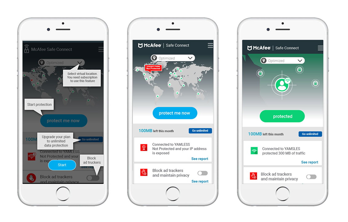 McAfee Safe Connect Mockups